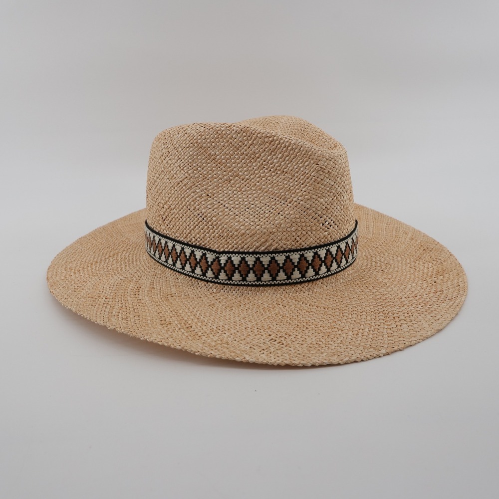 NEW Bruno Magli Raffia Straw Wide Brim Fedora Tan‎ Mens Small Medium